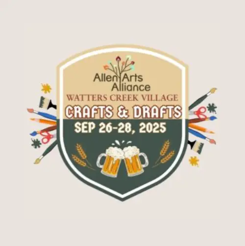 Allen Arts Alliance Crafts & Drafts Festival logo at Watters Creek Village, scheduled September 26-28.