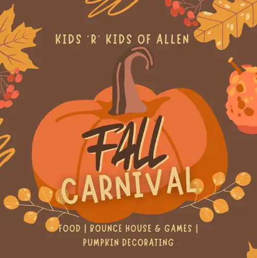 a graphic of a pumpkin that says fall carnival on it surrounded by fall folliage
