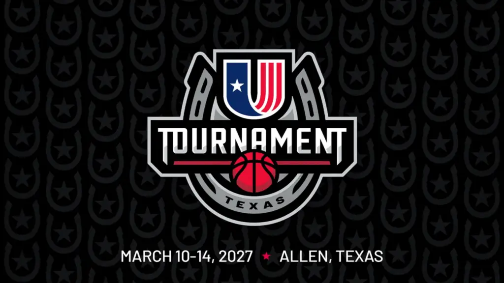 United Athletic Conference (UAC) logo featuring a basketball graphic, with event dates March 10–14, 2027, in Allen, Texas.