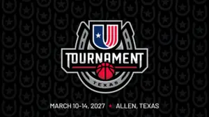 United Athletic Conference (UAC) logo featuring a basketball graphic, with event dates March 10–14, 2027, in Allen, Texas.